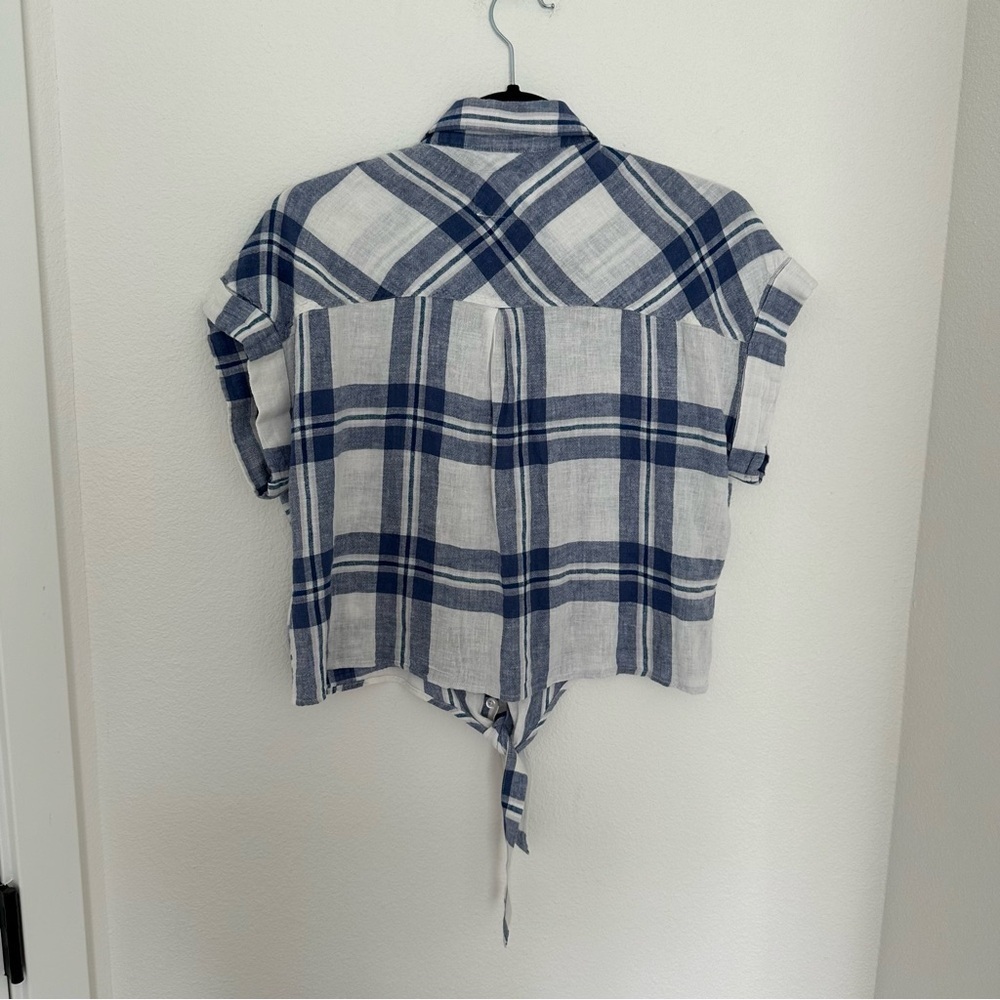 Rails Amelie Front Knit Short Sleeve Shirt Size M Women’s White Blue Plaid Print - Picture 6 of 10